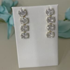 14K Gold Plated Womens Earing Cubic Zirconia Dangle Drop Oro‎ Laminado